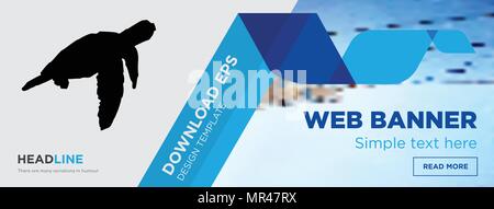 sea turtle concept horizontal webpage banner template design on abstract background with flat modern isolated vector icon and geometric shapes Stock Vector