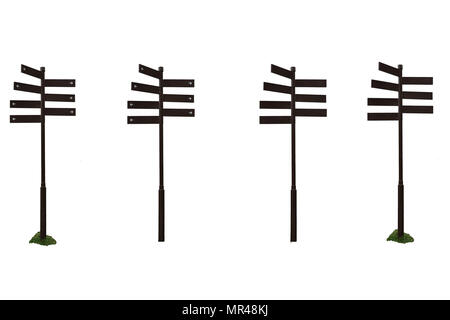 signpost guide direction sign on a pole in many style. brown metal sign post isolated Stock Photo