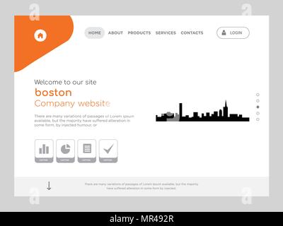 Quality One Page boston Website Template Vector Eps, Modern Web Design with flat UI elements and landscape illustration, ideal for landing page Stock Vector
