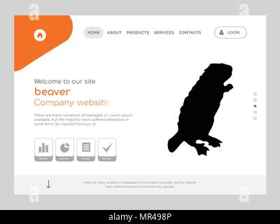 Quality One Page beaver Website Template Vector Eps, Modern Web Design with flat UI elements and landscape illustration, ideal for landing page Stock Vector
