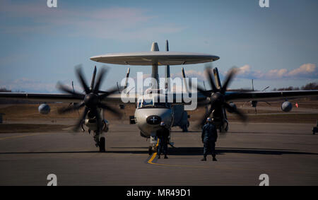 An E-2C Hawkeye prepares to take off from the flight deck of USS Dwight ...