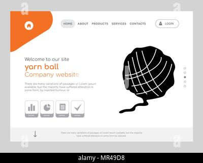 Quality One Page yarn ball Website Template Vector Eps, Modern Web Design with flat UI elements and landscape illustration, ideal for landing page Stock Vector
