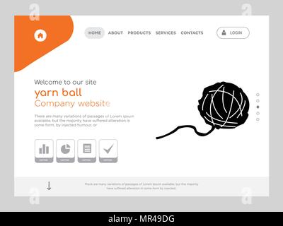 Quality One Page yarn ball Website Template Vector Eps, Modern Web Design with flat UI elements and landscape illustration, ideal for landing page Stock Vector