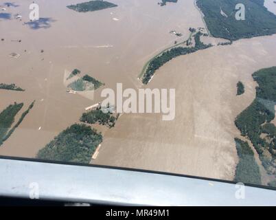 An aerial photograph taken during a Coast Guard over flight shows the impact of flooding in Missouri May 5, 2017. A Coast Guard aircrew from Traverse City, Michigan, deployed to the area May 2-7 to support response efforts in areas that were hit hard by heavy rains and significant flooding along the Mississippi River. (U.S. Coast Guard photo) Stock Photo