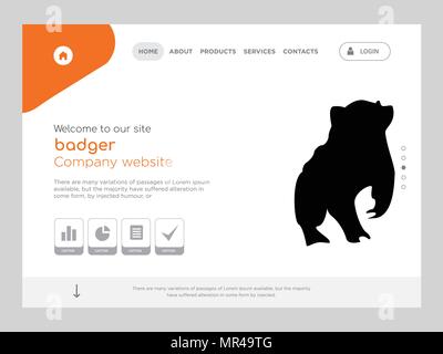 Quality One Page badger Website Template Vector Eps, Modern Web Design with flat UI elements and landscape illustration, ideal for landing page Stock Vector