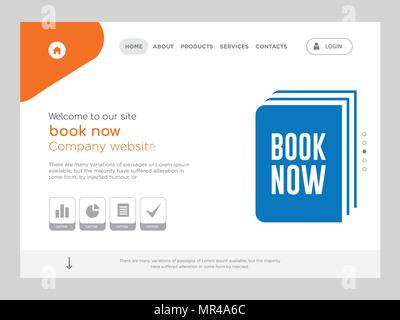 Quality One Page book now Website Template Vector Eps, Modern Web Design with flat UI elements and landscape illustration, ideal for landing page Stock Vector