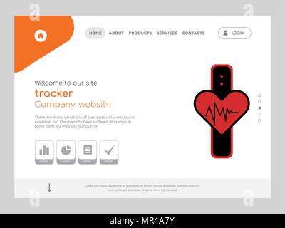 Quality One Page tracker Website Template Vector Eps, Modern Web Design with flat UI elements and landscape illustration, ideal for landing page Stock Vector