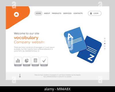 Quality One Page vocabulary Website Template Vector Eps, Modern Web Design with flat UI elements and landscape illustration, ideal for landing page Stock Vector