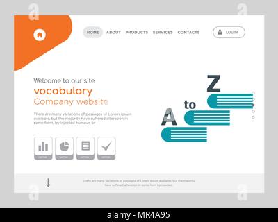 Quality One Page vocabulary Website Template Vector Eps, Modern Web Design with flat UI elements and landscape illustration, ideal for landing page Stock Vector