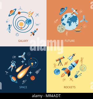 Digital vector line icons set space and rockets illustration with elements for astronomy infographics Stock Vector