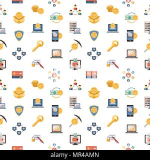 Digital vector line icons set blockchain pack illustration with elements for cryptocurrency, seamless pattern Stock Vector