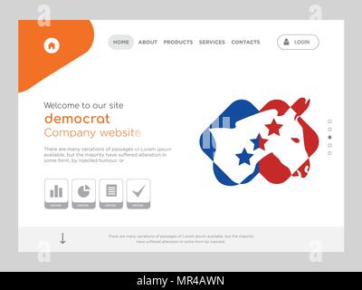 Quality One Page democrat Website Template Vector Eps, Modern Web Design with flat UI elements and landscape illustration, ideal for landing page Stock Vector