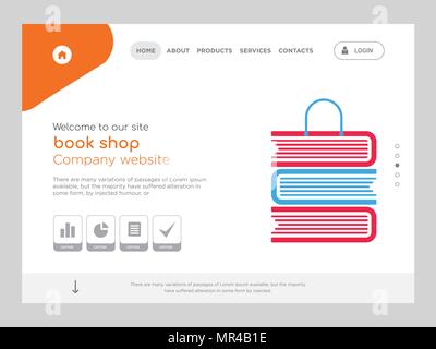 Quality One Page book shop Website Template Vector Eps, Modern Web Design with flat UI elements and landscape illustration, ideal for landing page Stock Vector