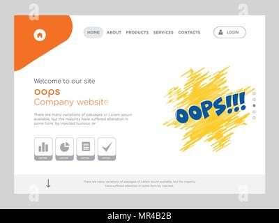 Quality One Page oops Website Template Vector Eps, Modern Web Design with flat UI elements and landscape illustration, ideal for landing page Stock Vector