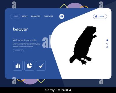 Quality One Page beaver Website Template Vector Eps, Modern Web Design with flat UI elements and landscape illustration, ideal for landing page Stock Vector
