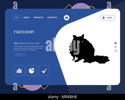 Quality One Page raccoon Website Template Vector Eps, Modern Web Design with flat UI elements and landscape illustration, ideal for landing page Stock Vector