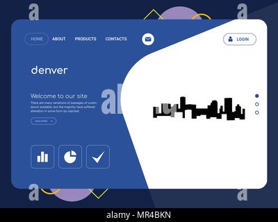 Quality One Page denver Website Template Vector Eps, Modern Web Design with flat UI elements and landscape illustration, ideal for landing page Stock Vector