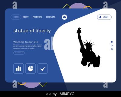 Quality One Page statue of liberty Website Template Vector Eps, Modern Web Design with flat UI elements and landscape illustration, ideal for landing  Stock Vector