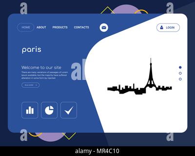 Quality One Page paris Website Template Vector Eps, Modern Web Design with flat UI elements and landscape illustration, ideal for landing page Stock Vector