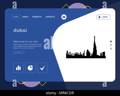 Quality One Page dubai Website Template Vector Eps, Modern Web Design with flat UI elements and landscape illustration, ideal for landing page Stock Vector