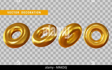 Design element in shape of 3d torus gold color. Round ring tor isolated with transparent background Stock Vector