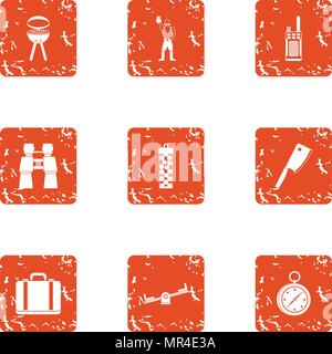 Repose icons set, grunge style Stock Vector
