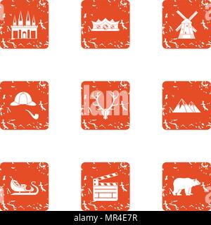 Polar icons set, grunge style Stock Vector