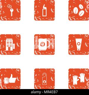 Guesthouse industry icons set, grunge style Stock Vector