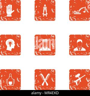 Technical training icons set, grunge style Stock Vector
