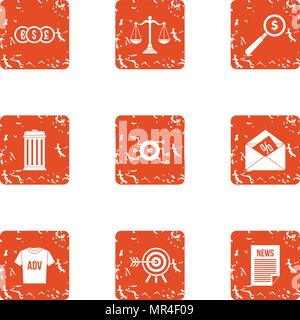 Advertising business icons set, grunge style Stock Vector