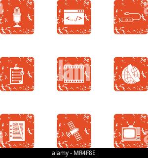 Data transmission icons set, grunge style Stock Vector