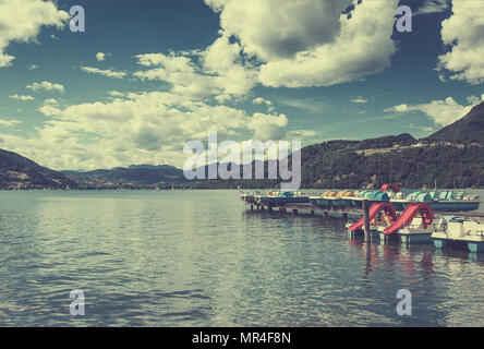 Caldonazzo lake in Trento, retro art tone applied Stock Photo