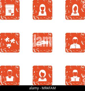 Human nature icons set, grunge style Stock Vector