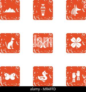 Feline icons set, grunge style Stock Vector