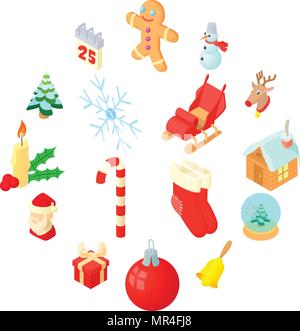 Christmas icons set, isometric 3d style Stock Vector