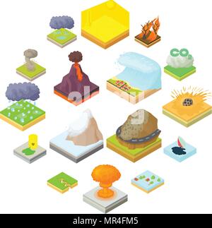 Natural disaster icons set, isometric 3d style Stock Vector