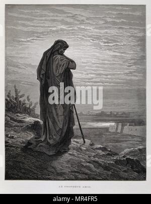 The prophet Amos , Illustration from the Dore Bible 1866. In 1866, the French artist and illustrator Gustave Doré (1832–1883), published a series of 241 wood engravings for a new deluxe edition of the 1843 French translation of the Vulgate Bible, popularly known as the Bible de Tours. This new edition was known as La Grande Bible de Tours and its illustrations were immensely successful. Stock Photo
