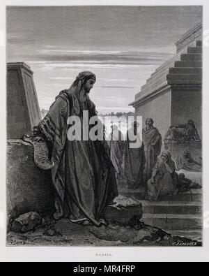The prophet Daniel, Illustration from the Dore Bible 1866. In 1866, the French artist and illustrator Gustave Doré (1832–1883), published a series of 241 wood engravings for a new deluxe edition of the 1843 French translation of the Vulgate Bible, popularly known as the Bible de Tours. This new edition was known as La Grande Bible de Tours and its illustrations were immensely successful. Stock Photo
