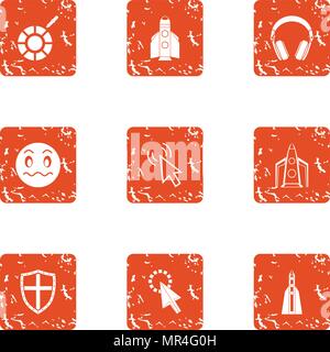 Rocket child icons set, grunge style Stock Vector