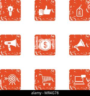 Attachment of coin icons set, grunge style Stock Vector