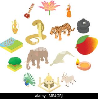 India icons set, isometric 3d style Stock Vector