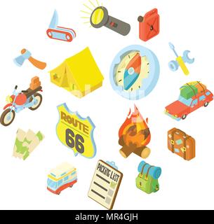 Travel icons set, isometric style Stock Vector