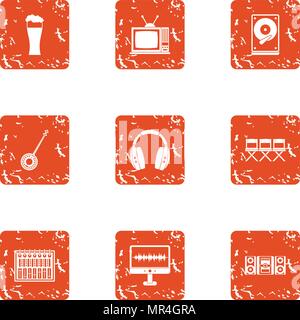 Music to examine icons set, grunge style Stock Vector
