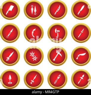 Steel arms items icons set, simple style Stock Vector