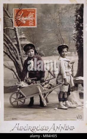 French postcard depicting two young boys 1900 Stock Photo