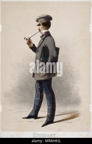 Illustration depicting a French student smoking a pipe 1850 Stock Photo