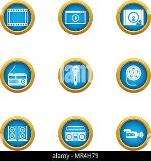 Private cinema icons set, flat style Stock Vector