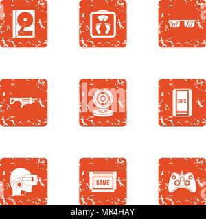 Game over icons set, grunge style Stock Vector
