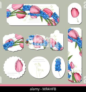 Collection with different floral paper labels for announcements. Stock Vector