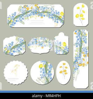 Collection with different floral paper labels for announcements. Stock Vector